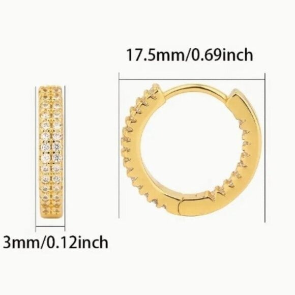 24k Gold Plated Sterling Silver Diamond Hoop Earrings - Picture 6 of 10